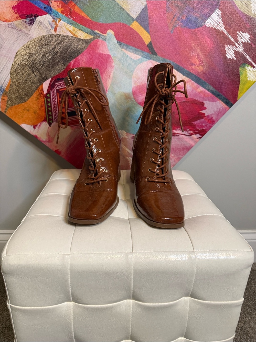 ASOS Brown Patent Lace-Up Ankle Boots